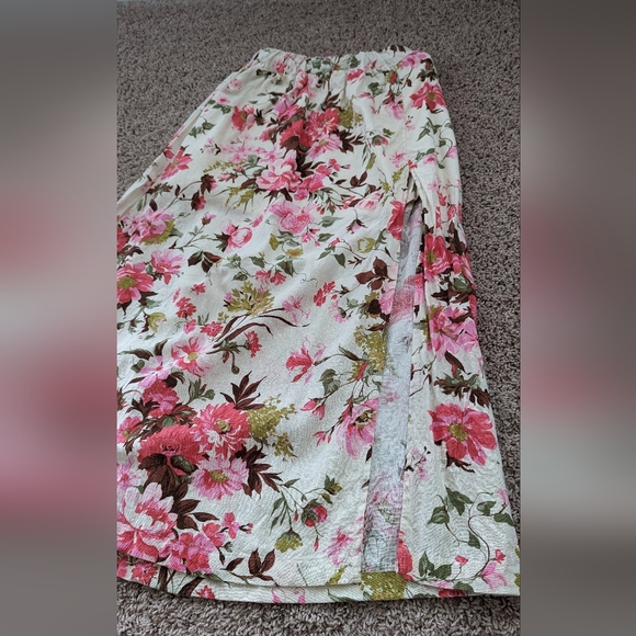 Abercrombie Skirt Linen Hight Waist Elastic At Waist Slit Floral Size S Midi - Picture 6 of 9